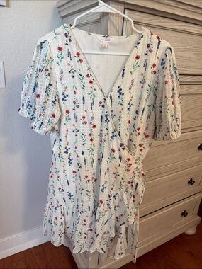LC Lauren Conrad White Dress with Blue and Orange Floral Accents